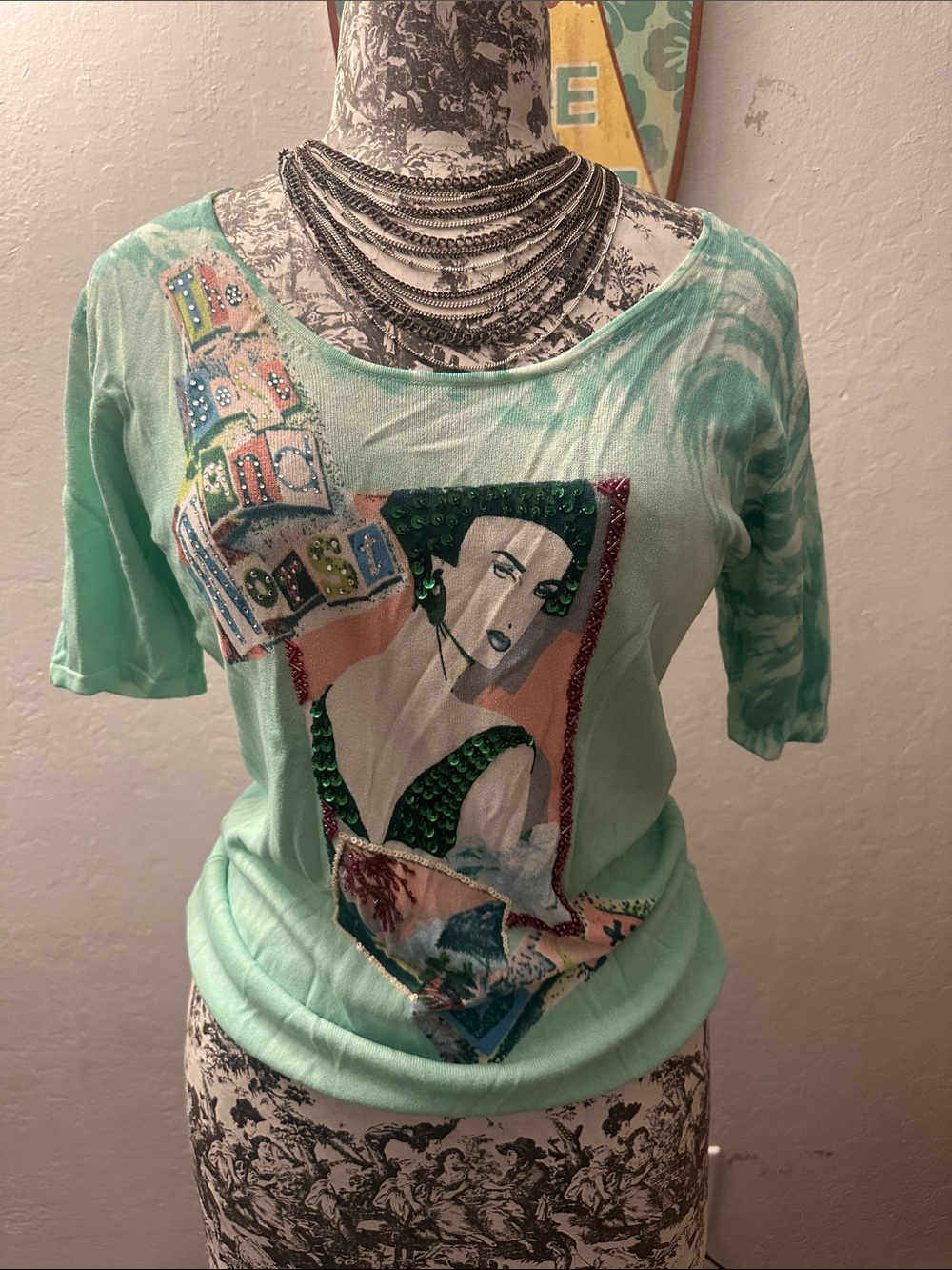 Loulou Studio Mint Green Graphic Sequin Short Sleeve Tee
